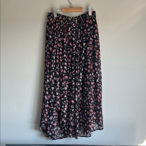 Floral Black and Pink Midi Skirt